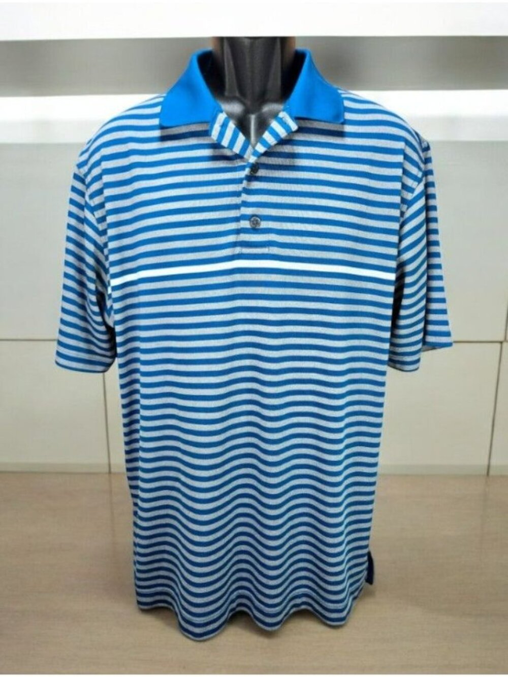 FootJoy Mens Blue Striped Golf Polo Large
